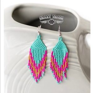 Beaded turquoise and pink earrings